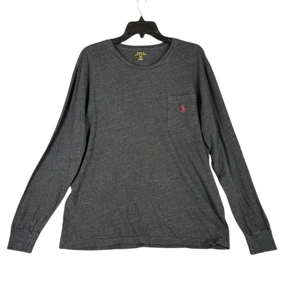 Polo Ralph Lauren Shirt Mens Medium Charcoal Gray Textured Round Neck Pocket